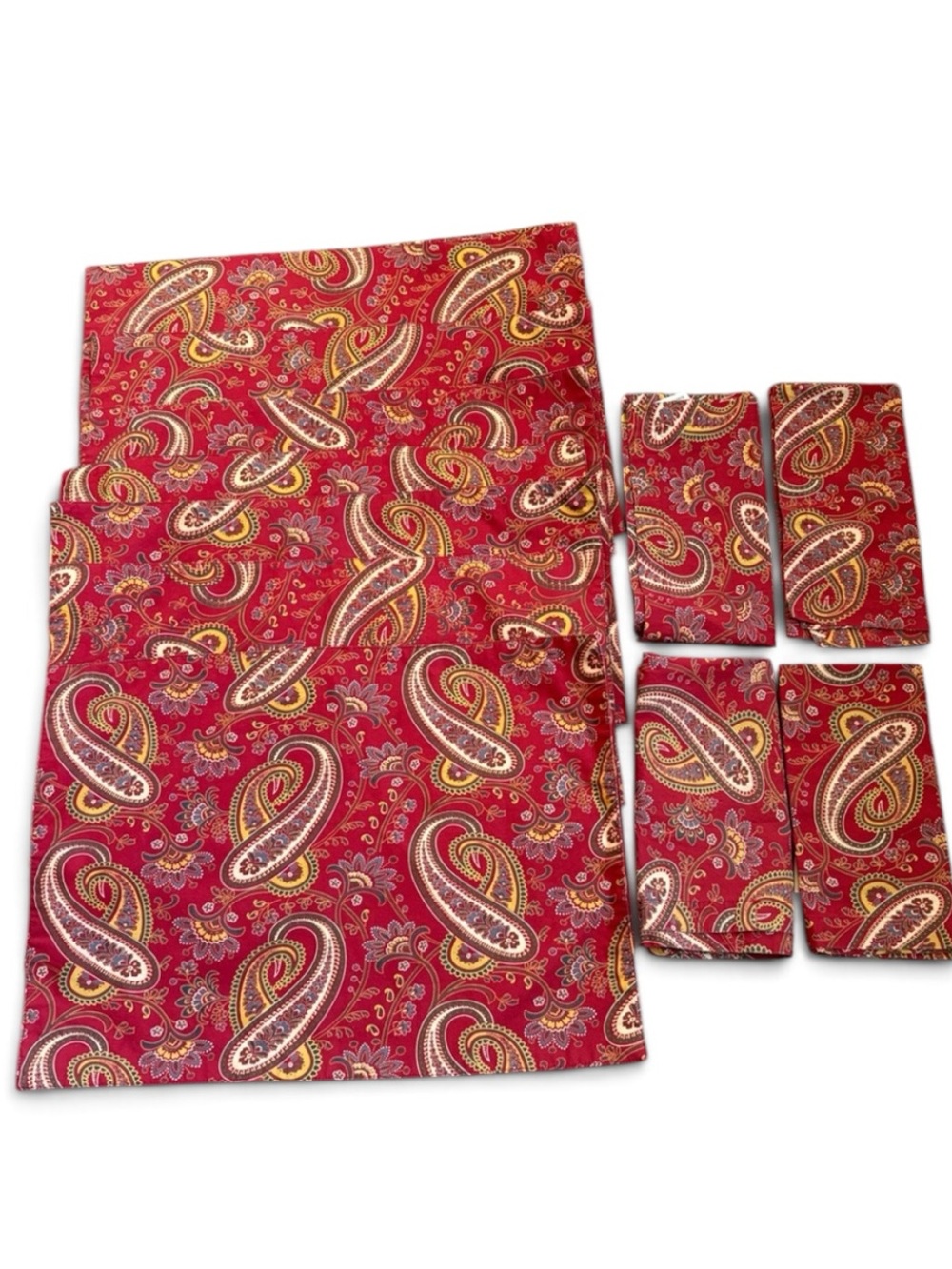 Pottery Barn Mira Anibel Red Paisley 8 Placemats & 4 Napkins Cotton